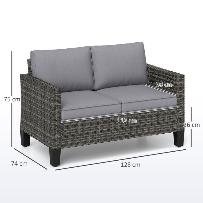 Rattan Sofa with Cushions, 2 Seater Garden Furniture, Dark Grey