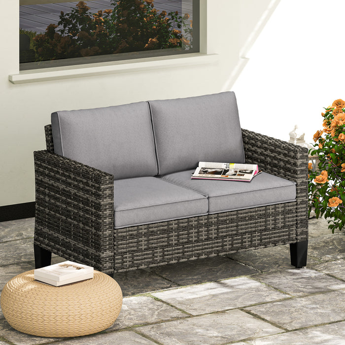 Rattan Sofa with Cushions, 2 Seater Garden Furniture, Dark Grey