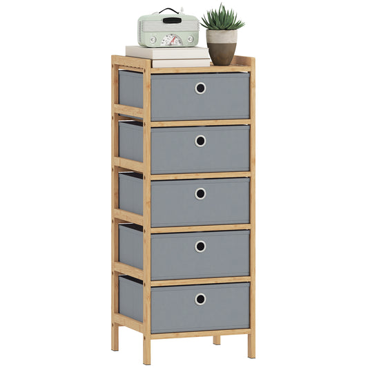 Chest of Drawers, 5 Drawers Dresser with Bamboo Frame, Light Grey