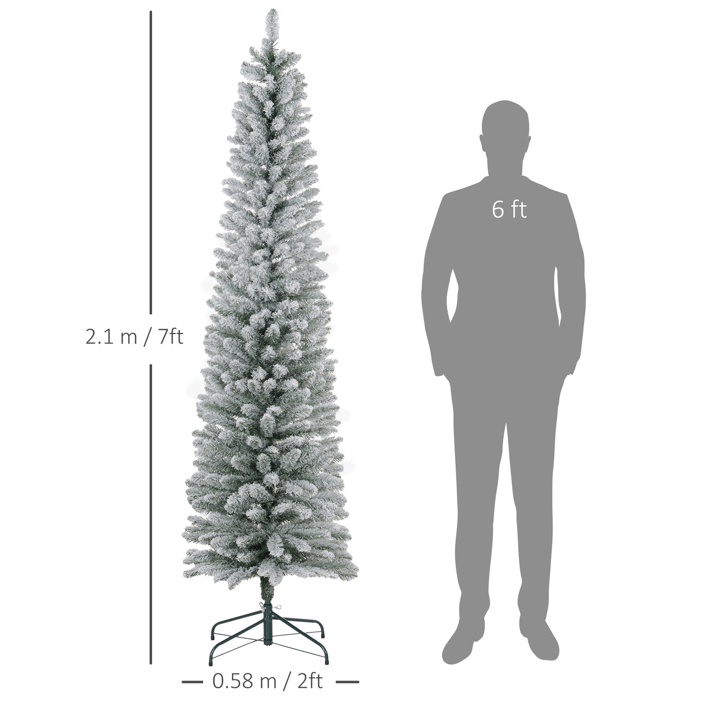 7 Foot Artificial Pencil Christmas Tree with Snow Flocked Tips, White