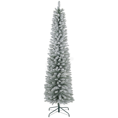 7 Foot Artificial Pencil Christmas Tree with Snow Flocked Tips, White