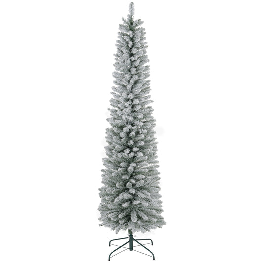 7 Foot Artificial Pencil Christmas Tree with Snow Flocked Tips, White