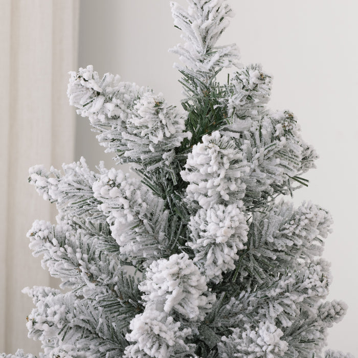 7 Foot Artificial Pencil Christmas Tree with Snow Flocked Tips, Green