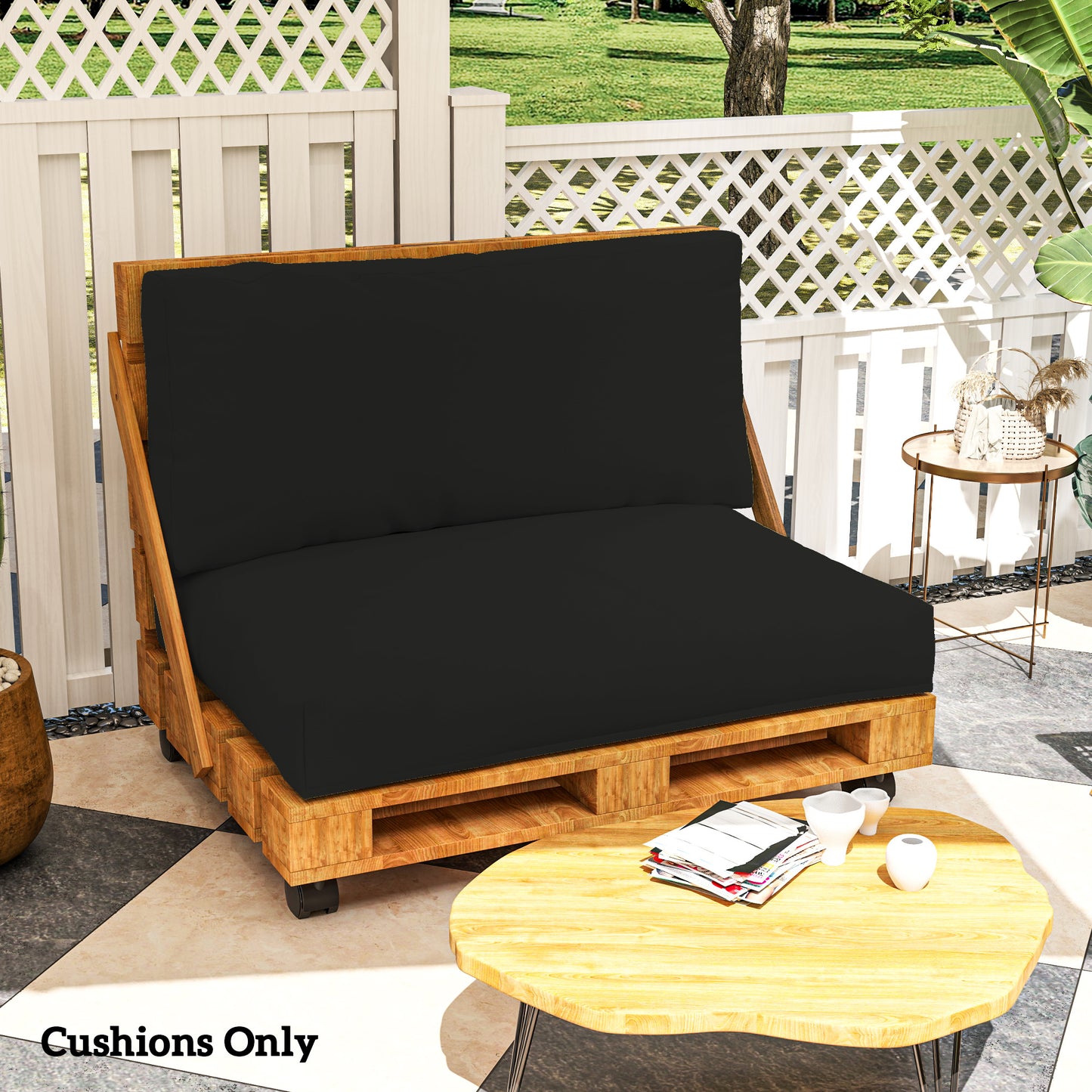 2 Seat Pallet Cushions 20cm Thick Outdoor Seat Pads, Black