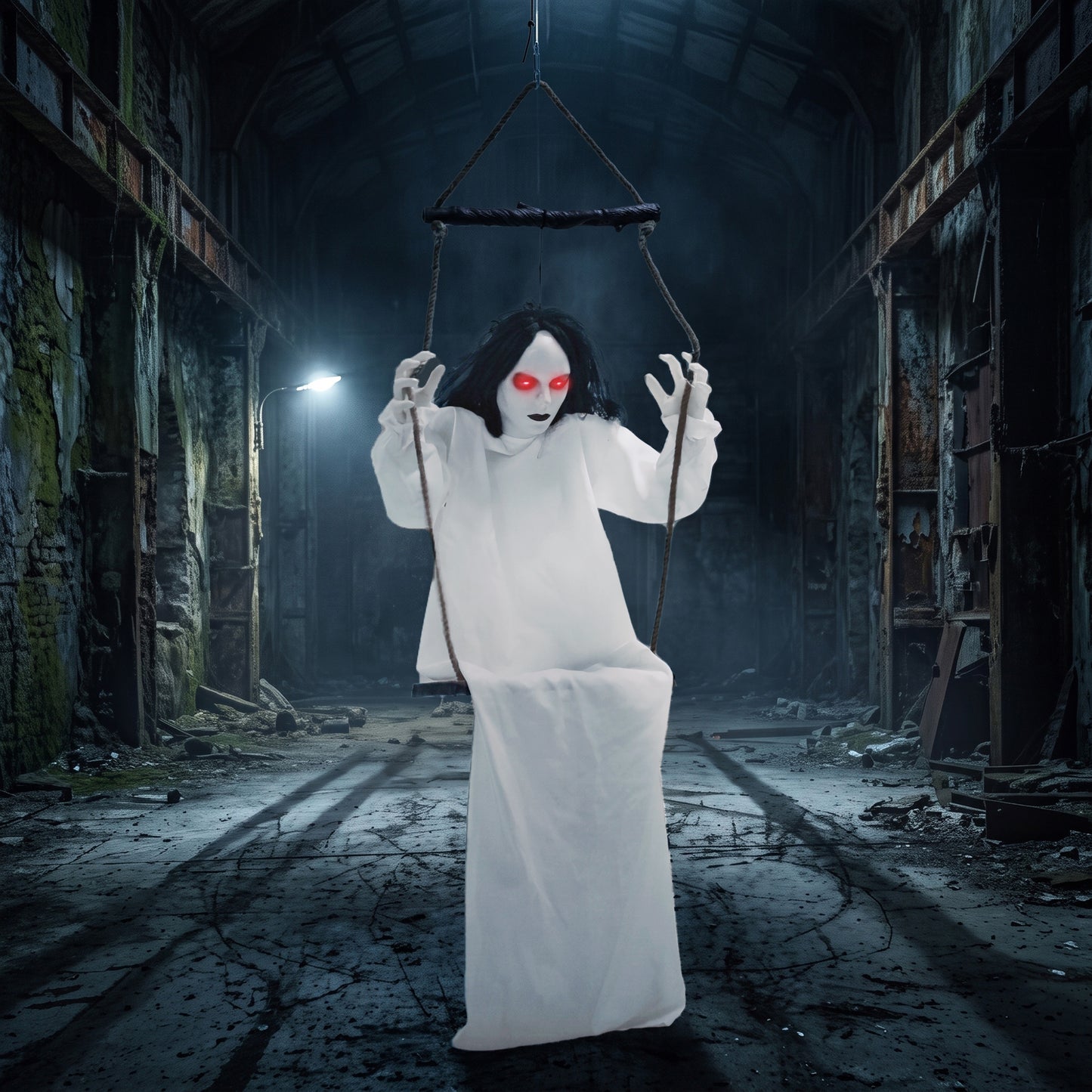 170cm Animated Hanging Swing Ghost with Glowing Red Eyes for Party