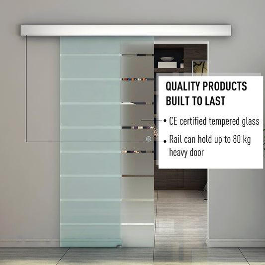 Sliding Glass Door Set Include Hardware Track Kit, Frosted Tempered Glass with Stripe Pattern, Round Handle (GLASS DOOR INCLUDED)