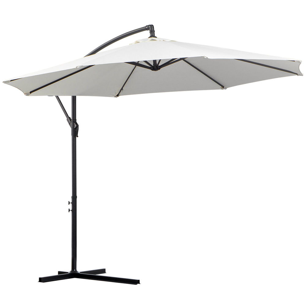 3(m) Garden Banana Parasol Hanging Cantilever Umbrella with Crank Handle, 8 Ribs and Cross Base for Outdoor, Sun Shade, Cream White