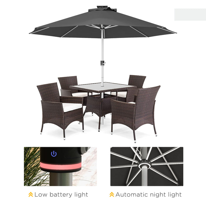 LED Patio Umbrella, Lighted Deck Umbrella with 4 Lighting Modes, Solar & USB Charging, Charcoal Grey