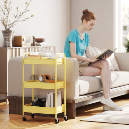3 Tier Rolling Utility Cart with 3 Mesh Basket, Yellow