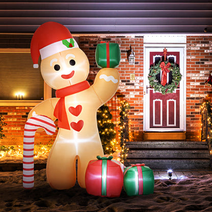 8FT Christmas Blow Up Gingerbread Man with Candy Cane for Party