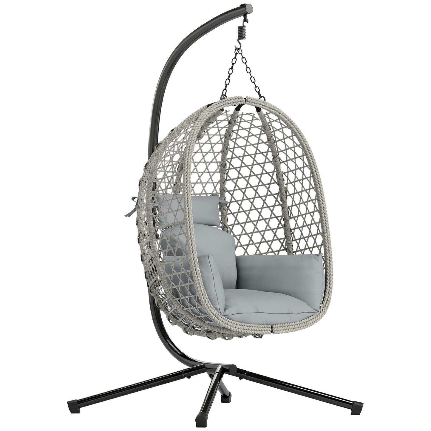 Hanging Egg Chair, Rattan Swing Chair with Stand, Light Grey