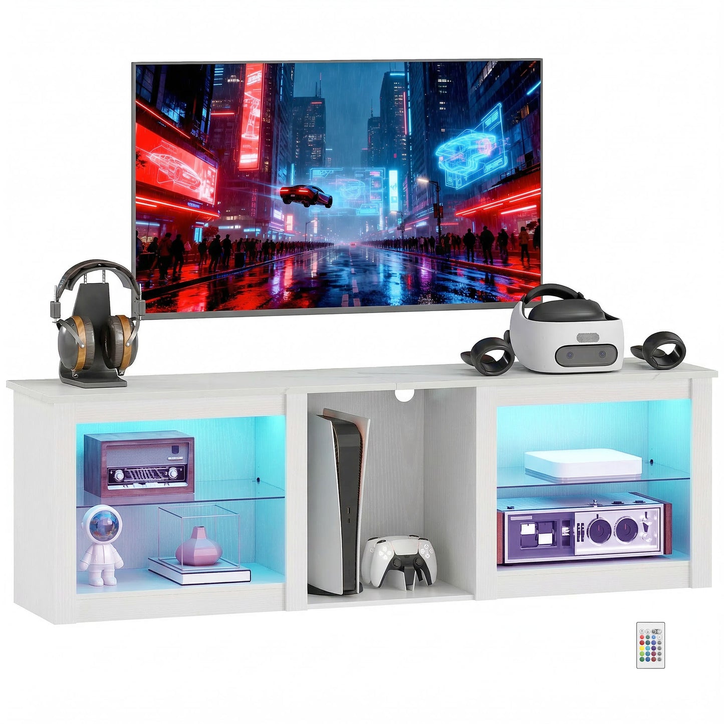 160cm TV Unit w/ LED Lights for 70" TV Modern TV Stand Cabinet
