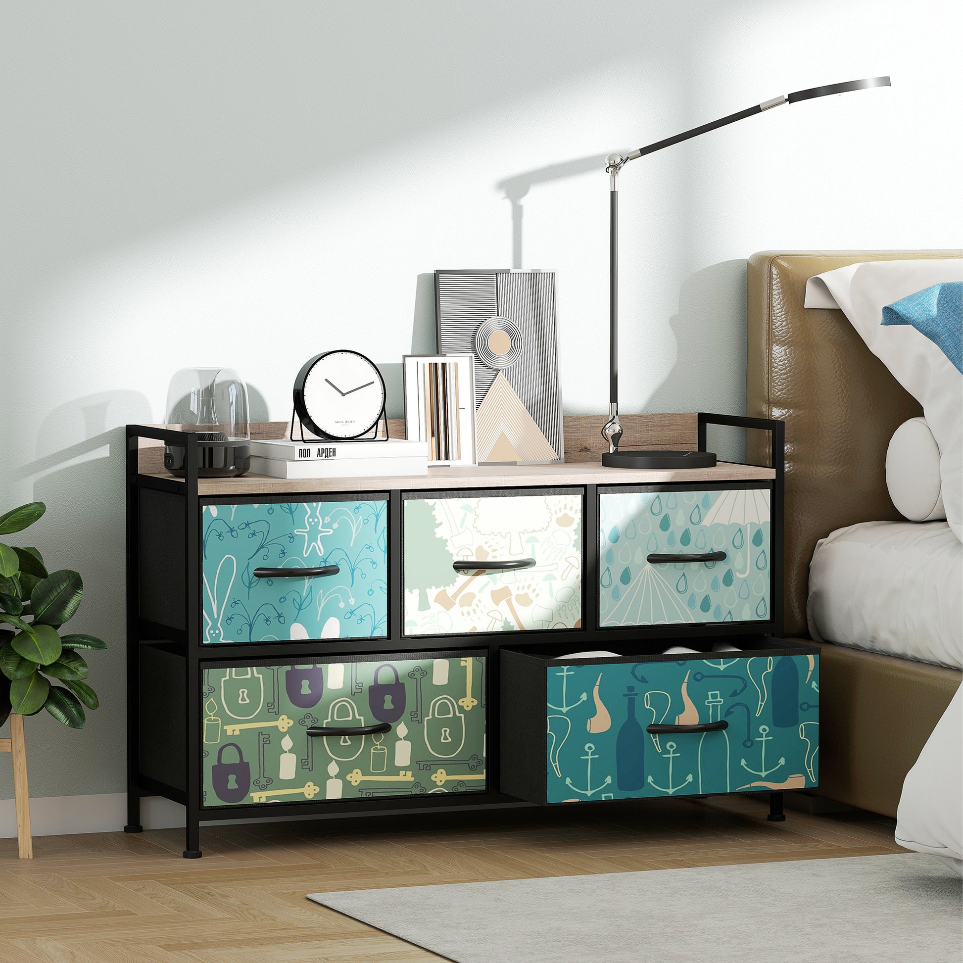 blue fabric dresser Simmenfort Six Drawer Dresser