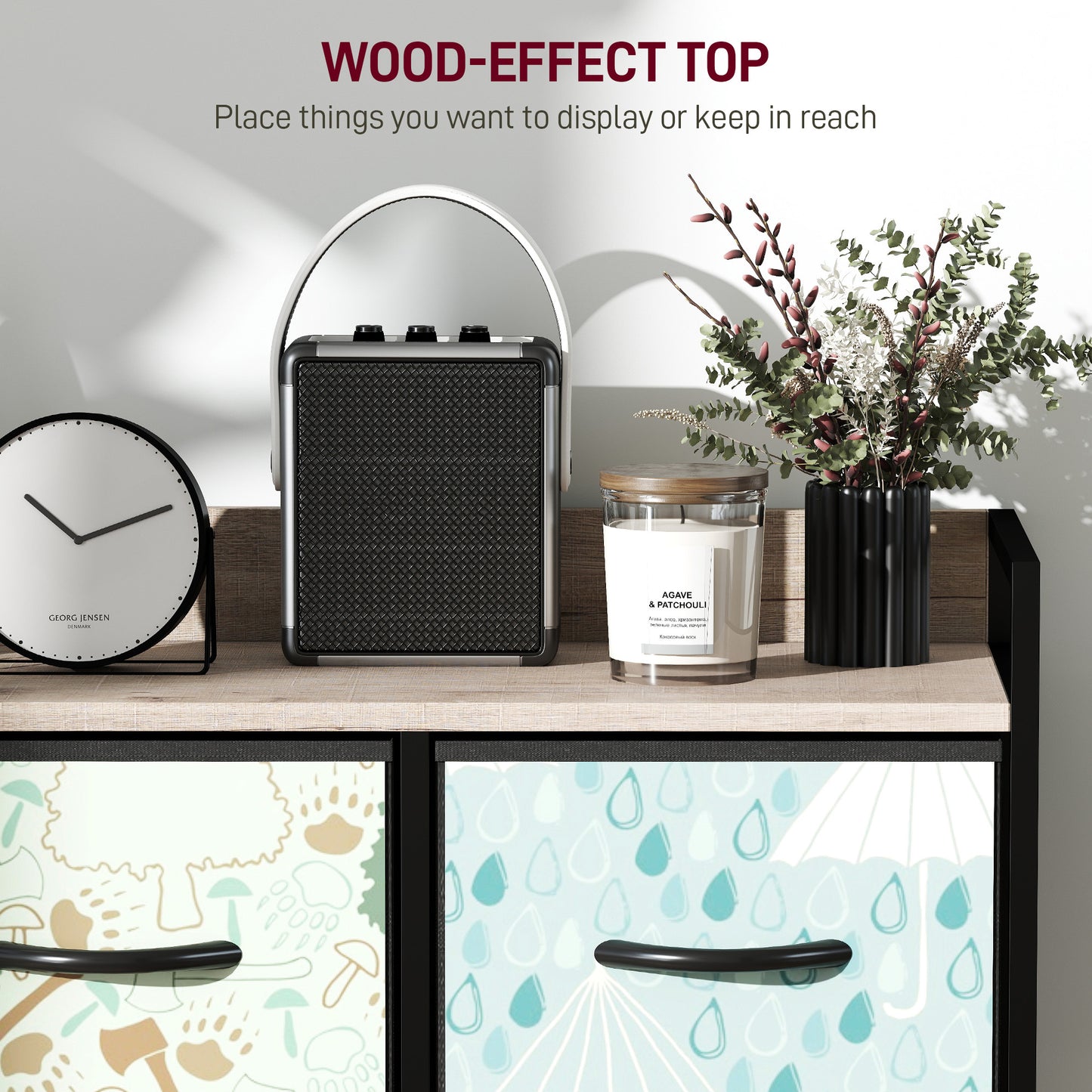 5-Drawer Chest of Drawers, Fabric Dresser with Open Shelf, Blue