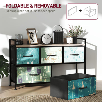 5-Drawer Chest of Drawers, Fabric Dresser with Open Shelf, Blue