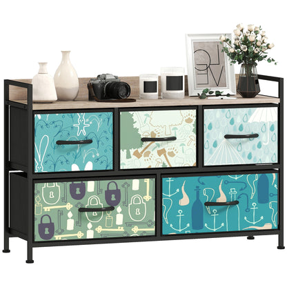 5-Drawer Chest of Drawers, Fabric Dresser with Open Shelf, Blue