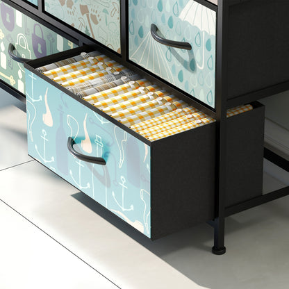 5-Drawer Chest of Drawers, Fabric Dresser with Open Shelf, Blue