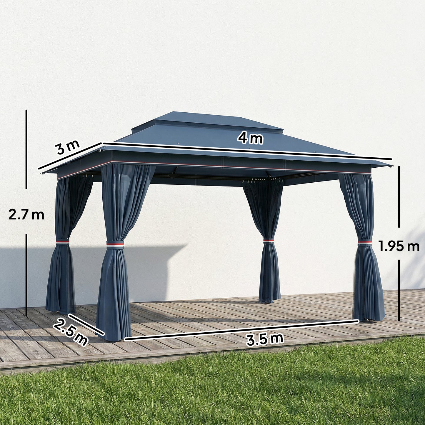 3 x 4 m Outdoor Garden Gazebo with UPF50+ Double Roof, Dark Blue