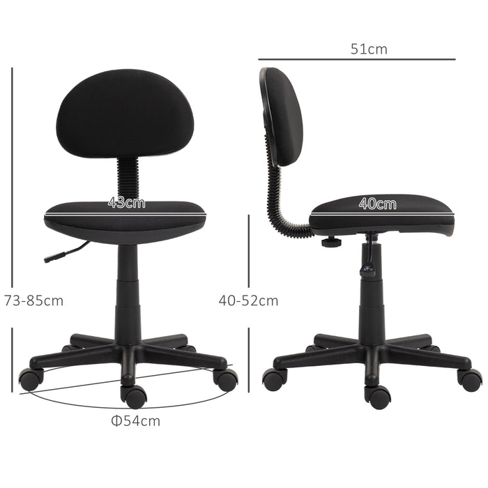 Armless Office Chair with Adjustable Height 360° Swivel Wheels Black