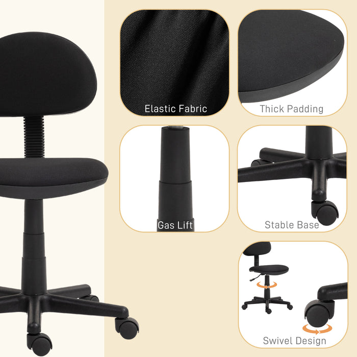 Armless Office Chair with Adjustable Height 360° Swivel Wheels Black