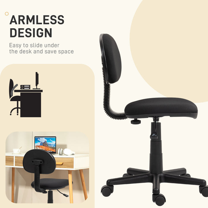 Armless Office Chair with Adjustable Height 360° Swivel Wheels Black