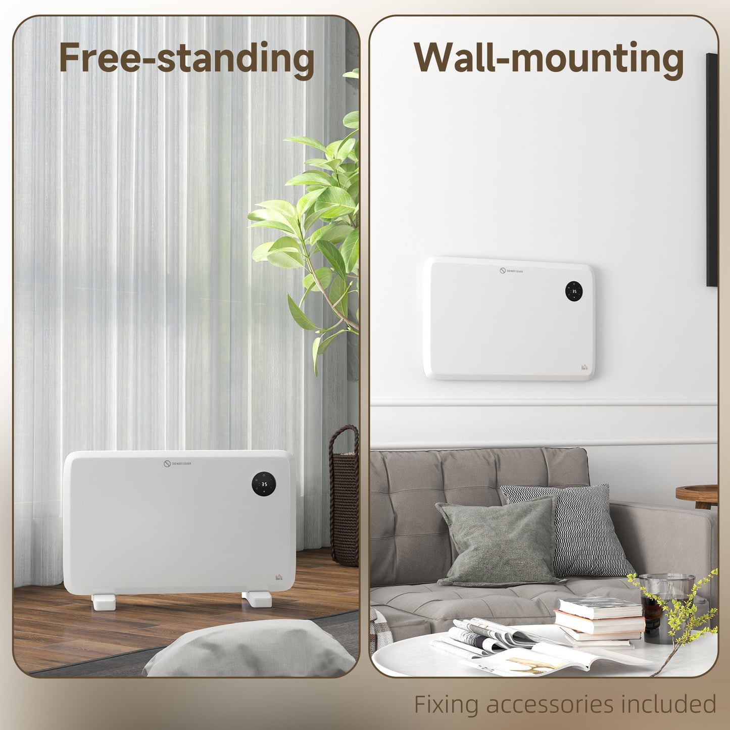 Electric Convector Heater, Quiet Space Heater w/ LED Display, White