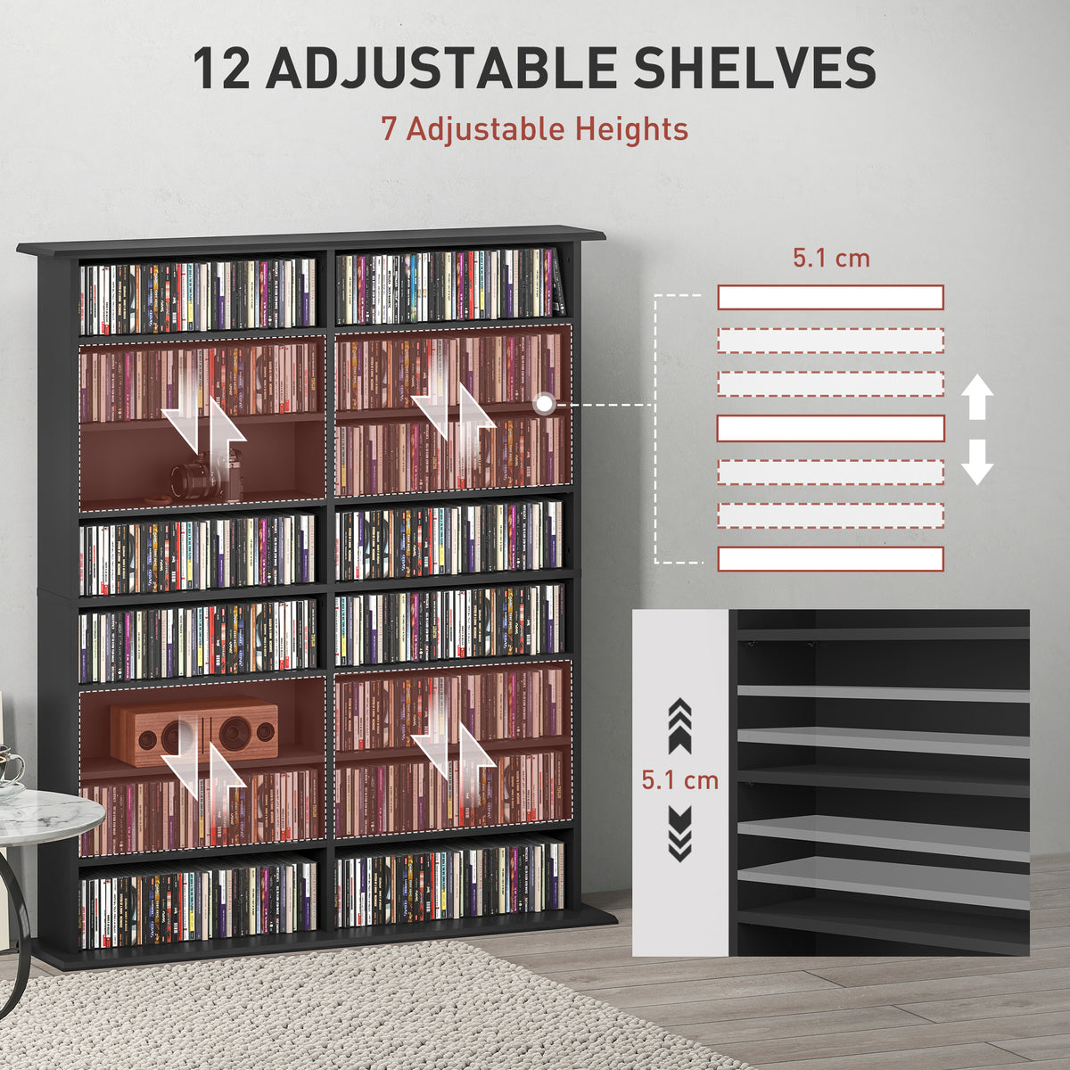 CD Storage Unit DVD Tower Blu-ray Storage Shelf for Office, Black