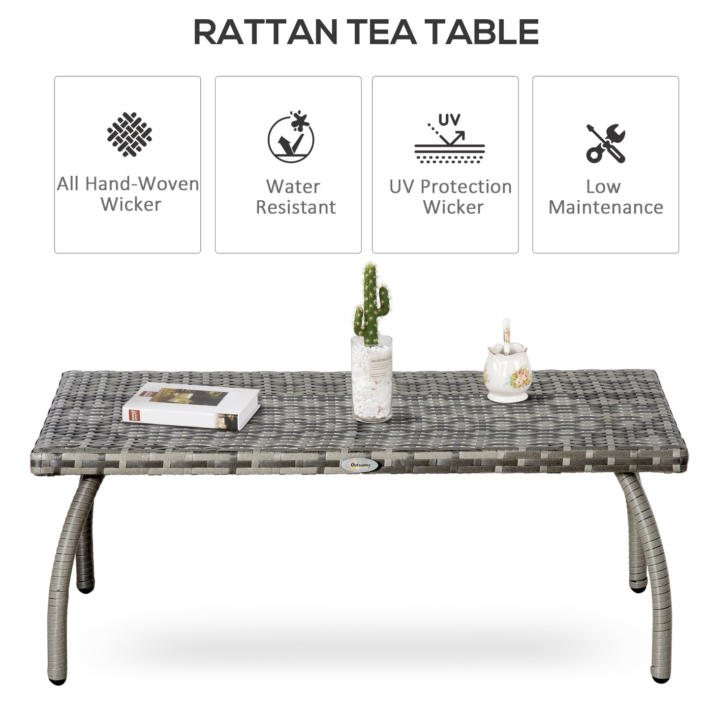 90 cm Patio Rattan Coffee Table Outdoor Wicker Side Table Furniture