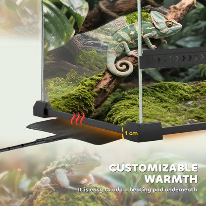 10L Glass Terrarium, Reptile Vivarium with Stone Background, Black