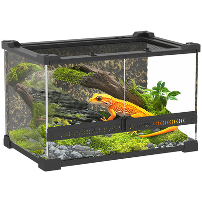 10L Glass Terrarium, Reptile Vivarium with Stone Background, Black