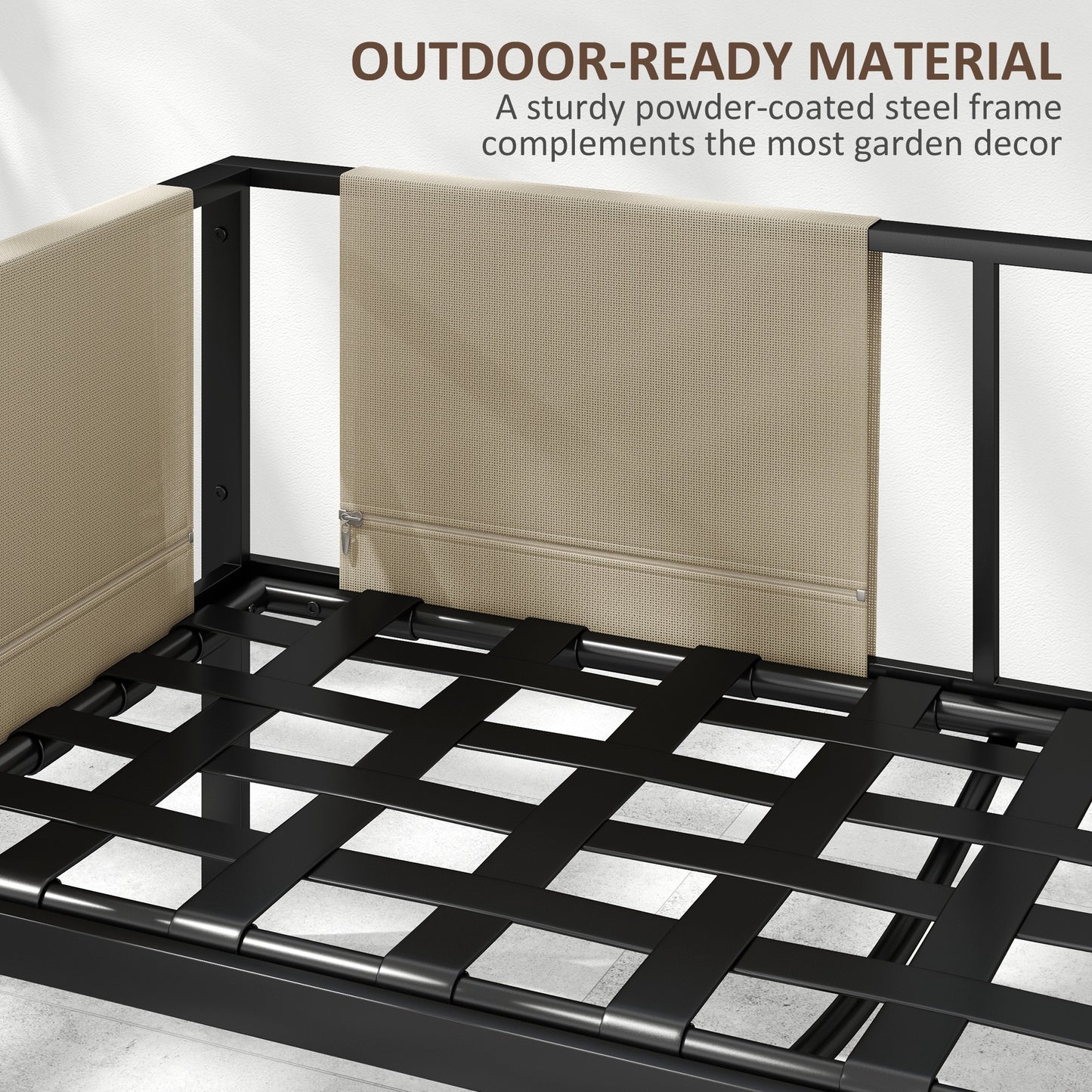 4 Piece Garden Sofa Set w/ Tempered Glass Coffee Table Khaki