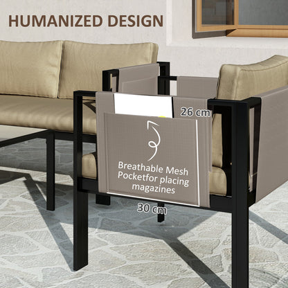 4 Piece Garden Sofa Set w/ Tempered Glass Coffee Table Khaki