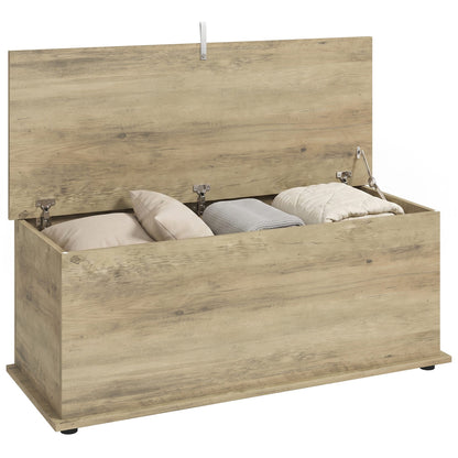 Storage Chest With Lid, 113L Storage Box, Grey Wood Effect