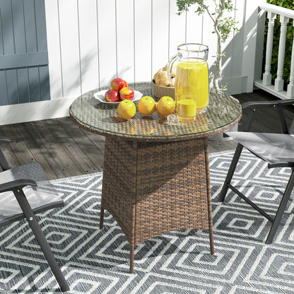 Patio Furniture Rattan Garden Table with Umbrella Hole, Brown