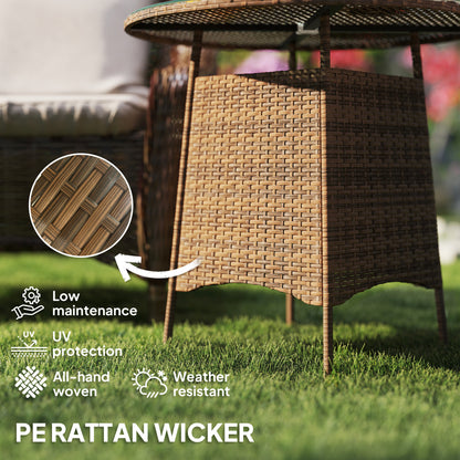 Patio Furniture Rattan Garden Table with Umbrella Hole, Brown