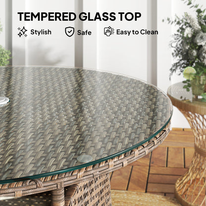 Patio Furniture Rattan Garden Table with Umbrella Hole, Brown