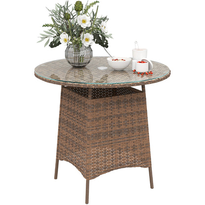 Patio Furniture Rattan Garden Table with Umbrella Hole, Brown