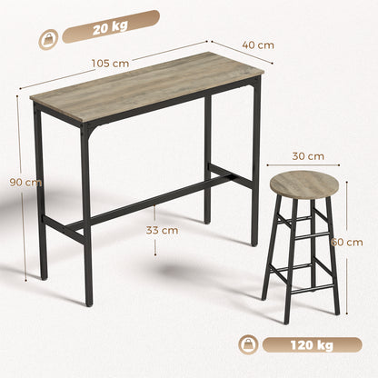 5 Piece Bar Set, Industrial Kitchen and Chair Set Grey Wood Effect