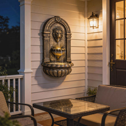 Wall-Mounted Water Fountain, Garden Water Feature with LED Lights