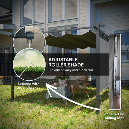 3 x 4m Metal Pergola with Retractable Roof and Roller Shade, Grey