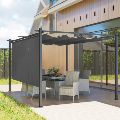 3 x 4m Metal Pergola with Retractable Roof and Roller Shade, Grey