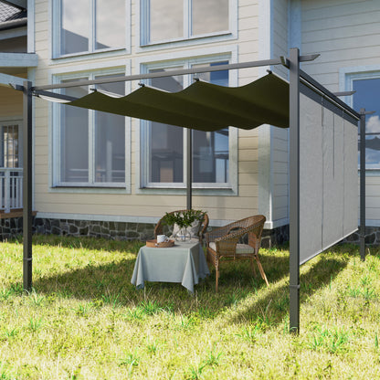 3 x 4m Metal Pergola with Retractable Roof and Roller Shade, Grey
