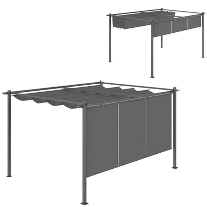 3 x 4m Metal Pergola with Retractable Roof and Roller Shade, Grey