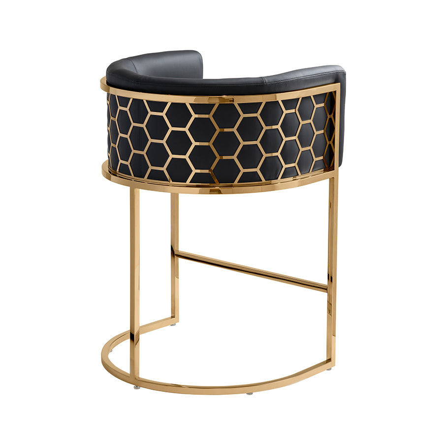 Alveare Counter Stool Brass – Black Faux Leather