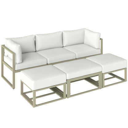 6 PC Garden Daybed, Sectional Sofa Set with Coffee Table, Footstool
