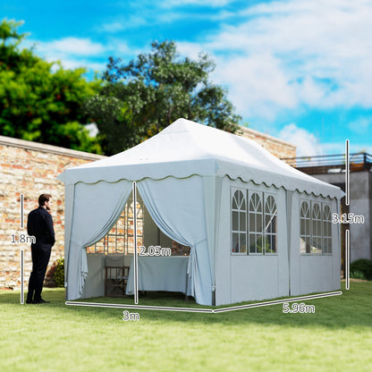 3 x 6m Pop Up Gazebo with Sides and Carry Bag, UPF50+, White
