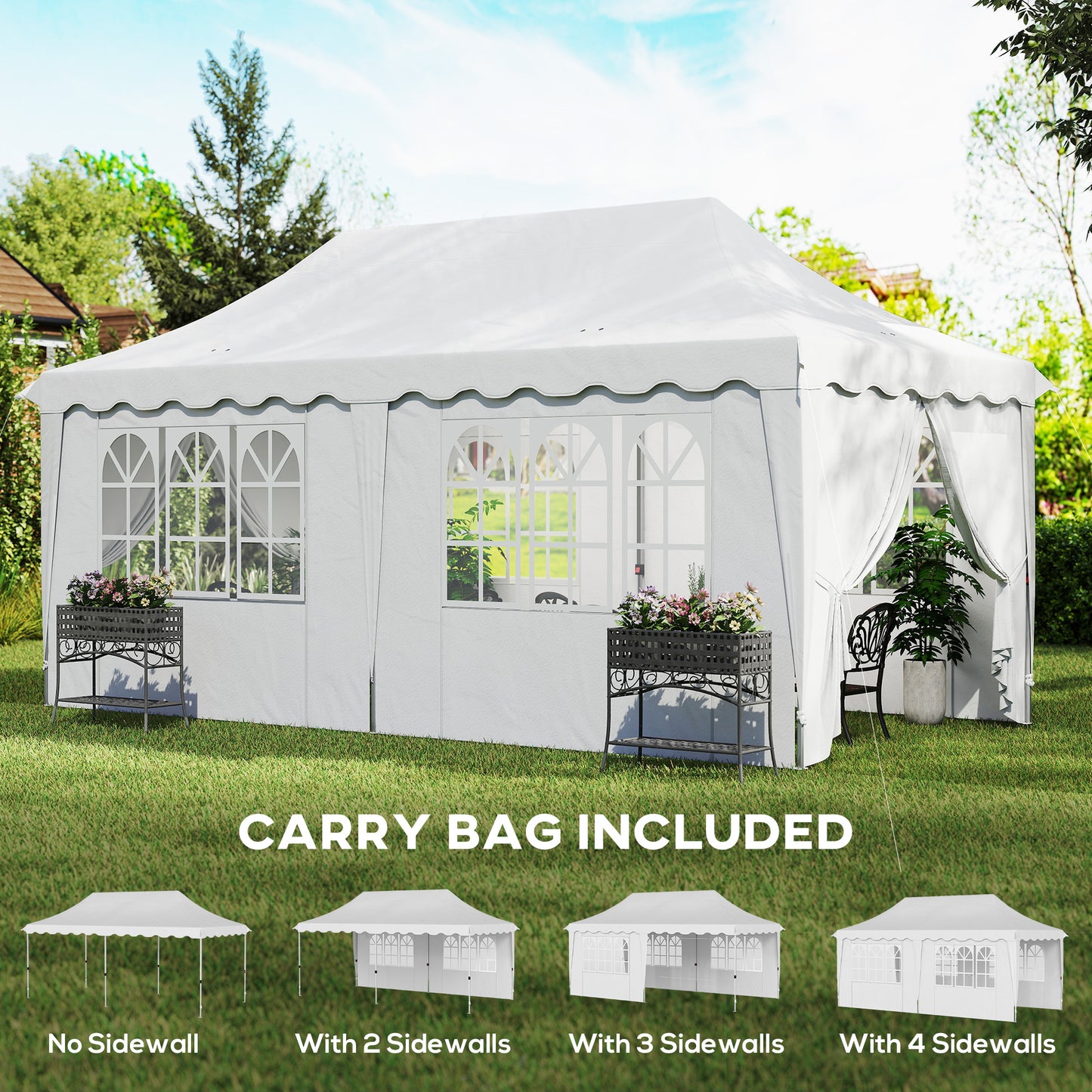 3 x 6m Pop Up Gazebo with Sides and Carry Bag, UPF50+, White