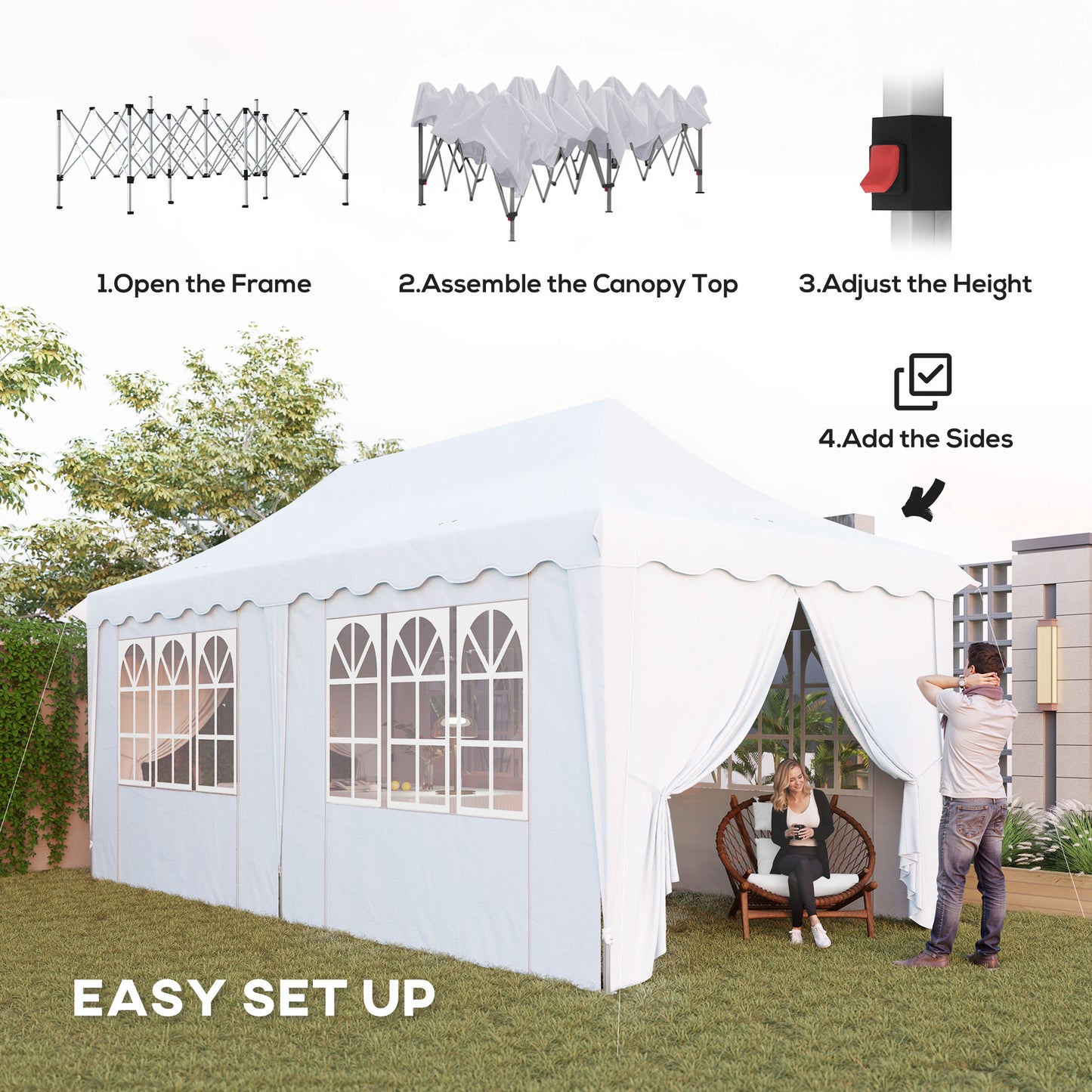 3 x 6m Pop Up Gazebo with Sides and Carry Bag, UPF50+, White