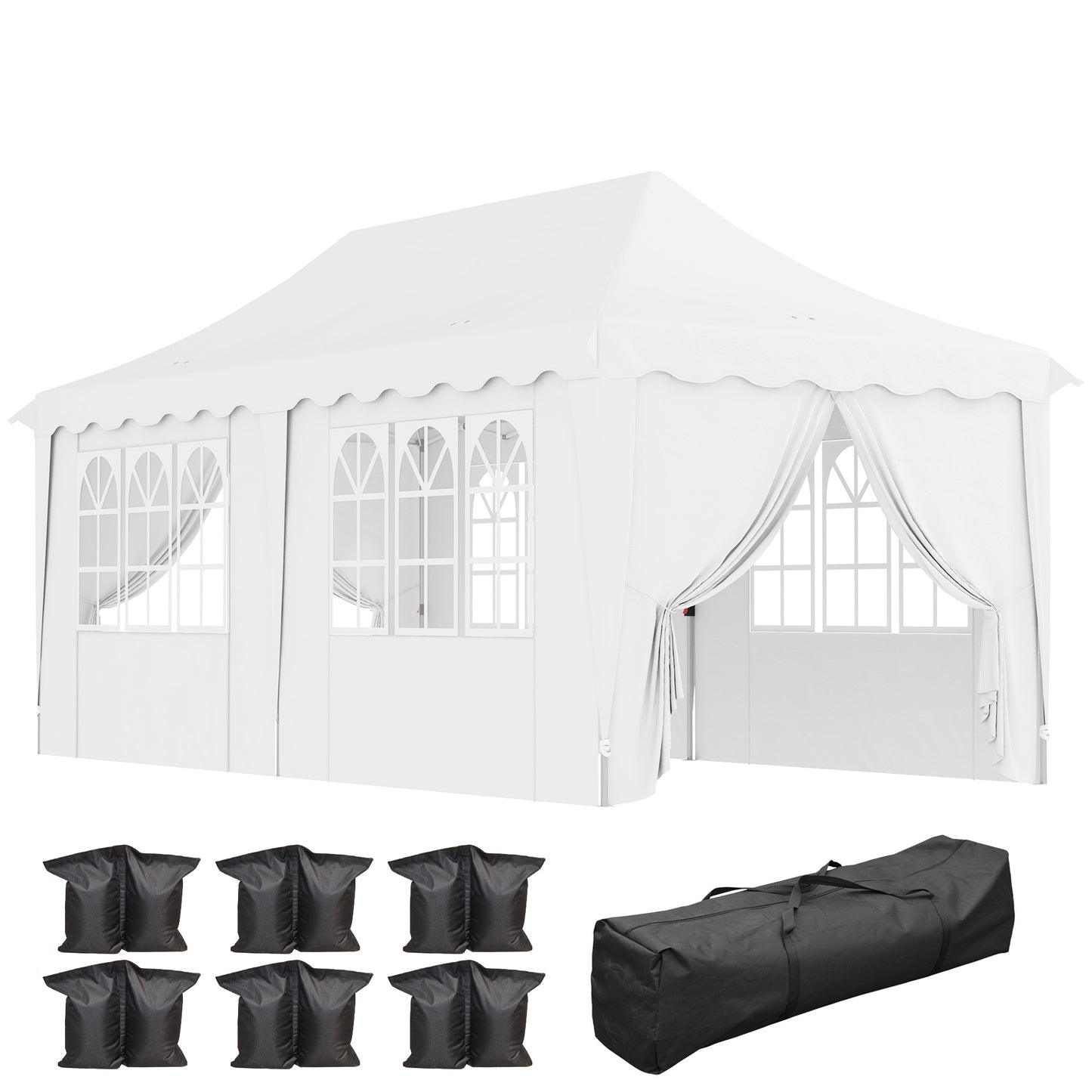 3 x 6m Pop Up Gazebo with Sides and Carry Bag, UPF50+, White