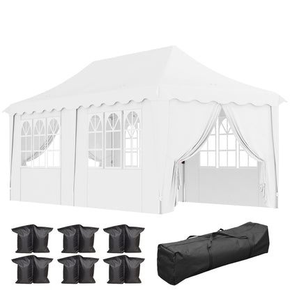 3 x 6m Pop Up Gazebo with Sides and Carry Bag, UPF50+, White